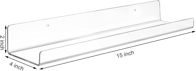 Dezzer 4 Pack Acrylic Shelves for Wall, 15" Clear Acrylic Floating Shelves for Bathroom Bedroom, Invisible Bookshelf Wall Ledge Storage Shelf Books Perfume Toys Action Figure Display Shelves