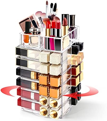 Acrylic Lipstick Tower, Rotating Lipstick Organizer with 53 Slots