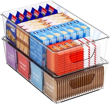 Stackable 2 Pack Snack Organizer for Pantry Shelf,Clear Pantry Organizers and Storage Bins for Fridge,Office,Cupboard,Pl