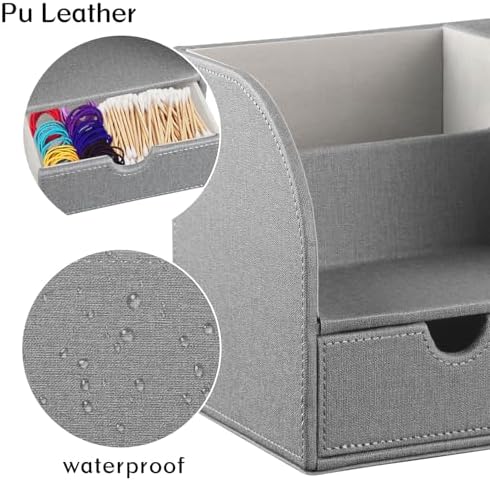 PU Leather Tissue Box Cover Square with Drawer Storage and Tray on Top