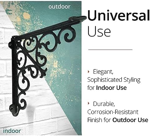 NACH Decorative Shelf Brackets, 1 Pack of 15 x 2 x 15 inch, Black Cast Iron Wall Shelf Brackets - Decorative Bookshelf B