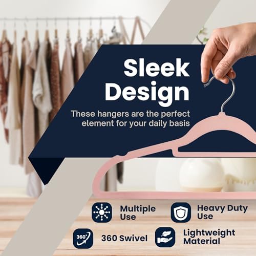50 Pack Velvet Hangers | Non Slip Velvet Hangers for Clothes with Tie Organisers | Space Saving Hangers and 360° Swivel Hooks Wardrobe Storage Organiser