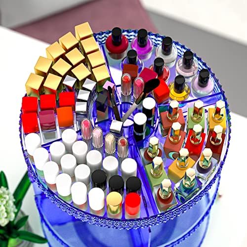360 Large Rotating Makeup Organizer Countertop, Blue Acrylic Makeup Organizers, Organizador De Perfumes, 7 Layers Large 