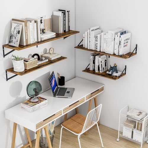 Heimlove 36W x 12D Deep Floating Shelves Set of 2 Rustic Brown