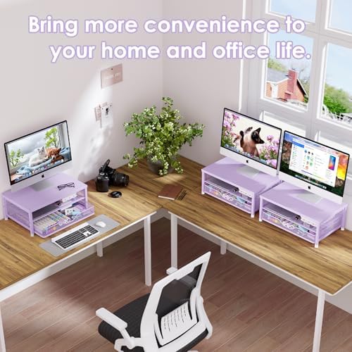 OPNICE Computer Monitor Stand Riser, Desk Organizer with Drawer, Printer & Laptop Stand, Office Desk Accessories & Works