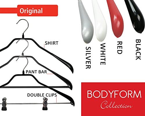 Mawa by Reston Lloyd BodyForm Series Non-Slip Space-Saving Clothes Hanger with Bar for Pants, 16-1/2", Style 42/LS, Set of 6, Silver