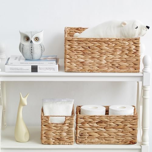 Vagusicc Wicker Basket, 3-Pack Water Hyacinth Wicker Storage Basket with Handles, Storage Baskets for Organizing, Large 