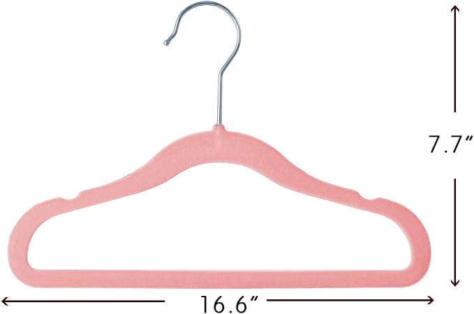 Finnhomy Non-Slip Clothes Hangers for Baby and Kids 30-Pack Velvet Hangers with 10 Finger Clips, Light Pink