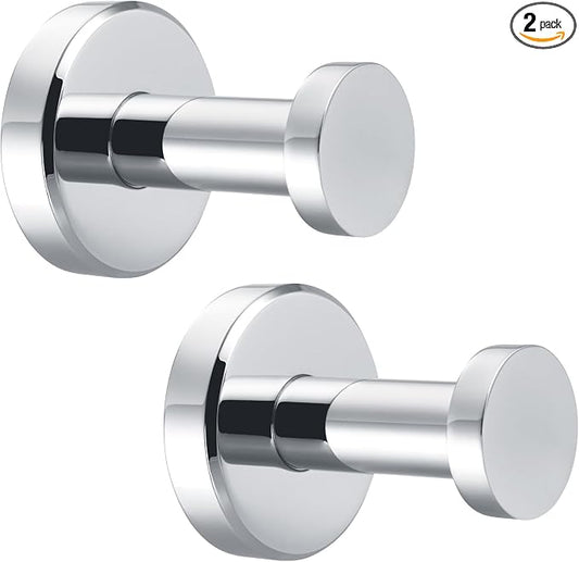 Angle Simple Bathroom Towel Hooks, SUS 304 Stainless Steel Coat Wall Hooks, Polished Chrome, 2 Pack