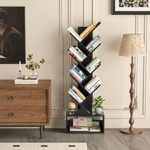 SHEEPAM 9-Tier Tree Bookshelf Floor Standing Narrow Space Storage Bookcase