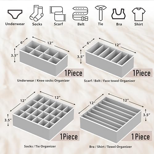 Simple Houseware 4-Pack Drawer Organizer Set for Underwear/Socks/Bra, Gray