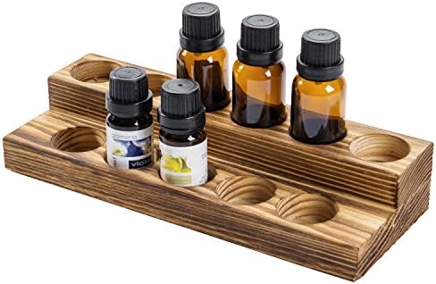 MyGift 8.5 Inch Burnt Wood Essential Oil Holder, 2 Tier Rack, Holds 11