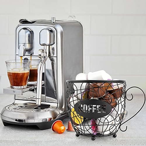 TreeLen K Cup Holder for Counter, Large Capacity Basket for 40 K Cups, Black Metal Coffee Bar Decor Organizer