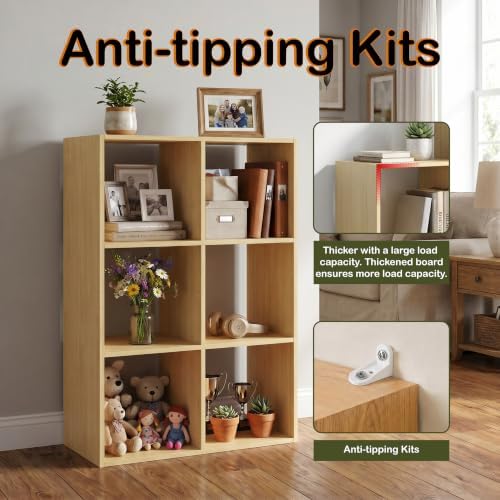 WannabeMyself【Easy Assembly】 6 Cube Storage Organizer with Anti-Tipping Kits,Reversible Open Back Book Shelf, Bookcase f