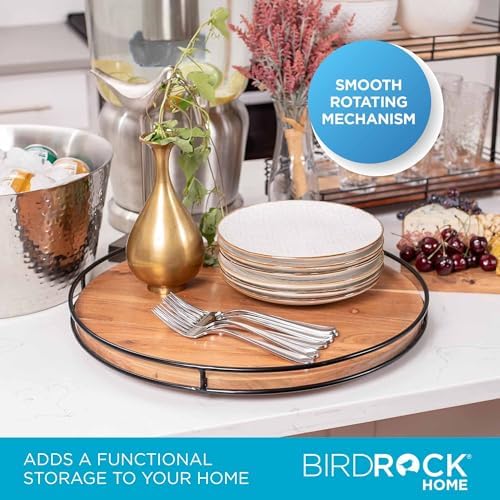 BIRDROCK HOME 18” Wooden Lazy Susan - Espresso - Iron Edges - Table Top Turntable - Cabinet or Pantry Organizer - Decora