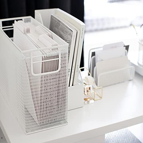 BLU MONACO | White Desk Organizer Set | 5 Piece Metal Office Desk Organizer with Hanging File Holder, Magazine Organizer, Pen Cup, Sticky Note Holder, Mail Sorter | Desk Organizers and Accessories