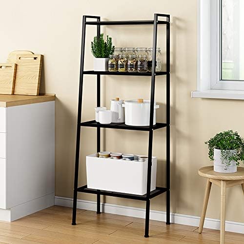 soges Industrial Ladder Shelf Bookcase 4-Tier Bookshelf Storage Rack Shelves Free Standing Metal Display Shelf Plant Flo