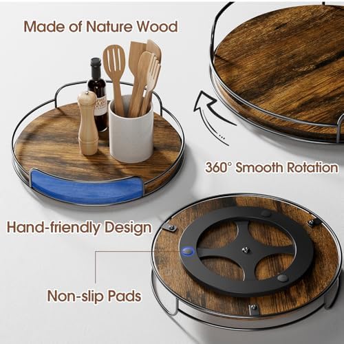 LAMU 2 Pack 9'' 12'' Lazy Susan Turntable Organizer for Table Top Cabinet, Wooden Lazy Susan for Kitchen, Pantry, Counte