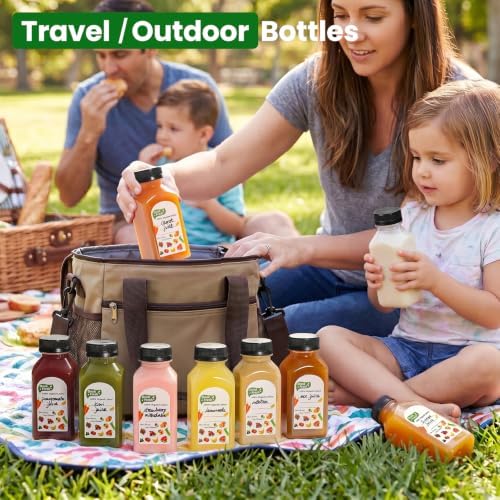 24 PACK, 8 OZ Reusable Thicker Plastic Juice Bottles with Caps, Leakproof