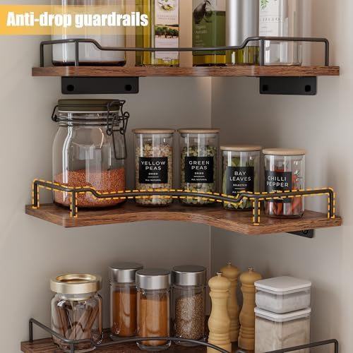 L-Shaped Corner Floating Shelves Wall Mounted Set of 3,Brown