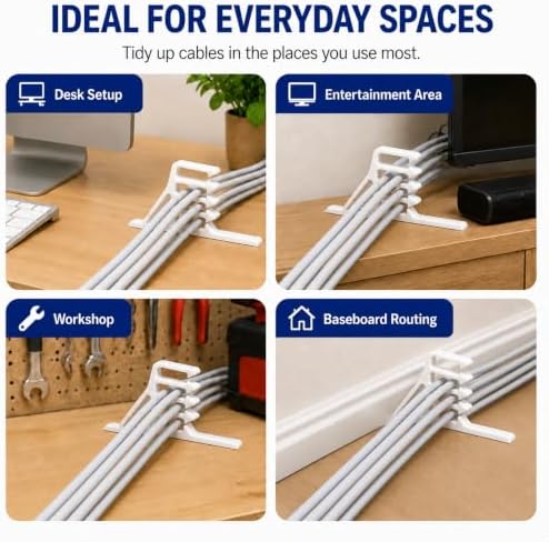 Multi-Cable Staples 200 Pack, White Electrical Wire Stackers, Steel Nails