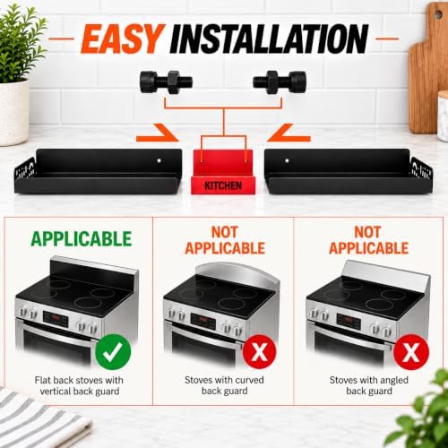 30" Magnetic Stove Top Shelf – Black Spice Rack with Red KITCHEN Design – Seasoning Organizer for Back of Stove – Over S