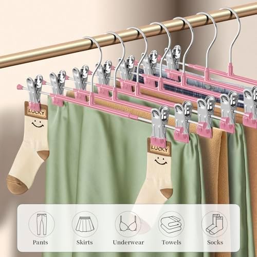 Pants Hangers with Clips Skirt Hangers, 12 Inch 10 Pack, Pink