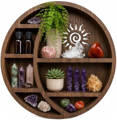 Wooden Crescent Moon Shelf Wall Decor — Aesthetic Floating Crystal Display Holder & Hanging Organizer for Bedroom, Dorm 