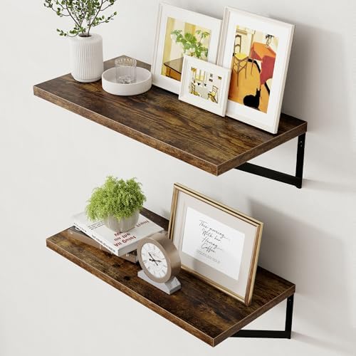 Axeman 12 Inch Deep Floating Shelves for Wall - 24 Inch Wide x 12 Inch Deep Wall Shelves Set of 2 - Rustic Wood Floating