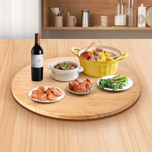 (26 Inch) Bamboo Large Lazy Susan for Dining Table Top with Heavy Duty Metal Rotating Hardware