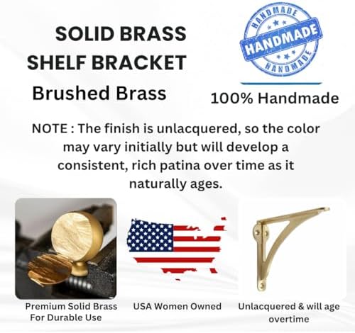 STYLENT Decor Decorative Brass Shelf Bracket, Heavy Duty and Antique Shelf Bracket for Shelving Modern L Shaped Design (