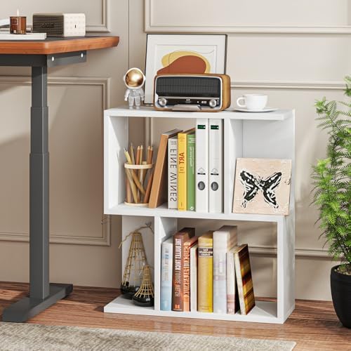 Tangkula 3 Tier Geometric Bookshelf, S Shaped Open Bookcase with Storage, Home Office Decor, Freestanding Wood Display S