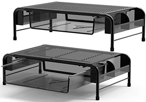 Simple Houseware Metal Desk Monitor Stand Riser w/ Drawer, 2-Pack, Black