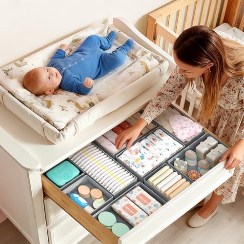 DIMJ Drawer Organizer Clothes Storage - 18 Pack Baby Dresser Organizer for Nursery, Foldable Drawer Dividers for Bedroom