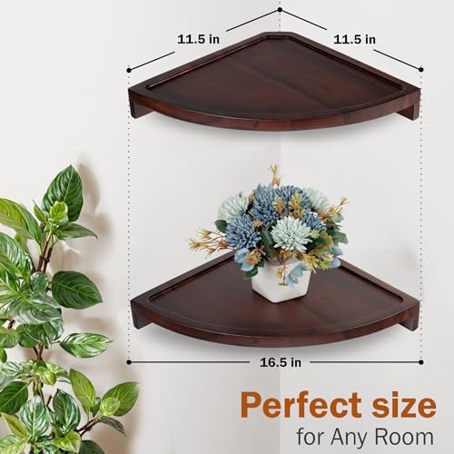 Demigo Round Floating Corner Shelves, Dark Brown Wall Shelf, Set of 2