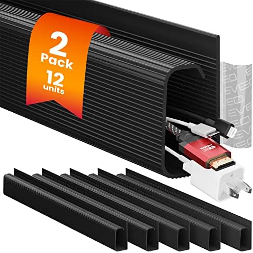 EVEO Cable Management Under Desk Kit (12 Units) - Under Desk Cable Management Cord Hider, Cable Hider Cord Management, C
