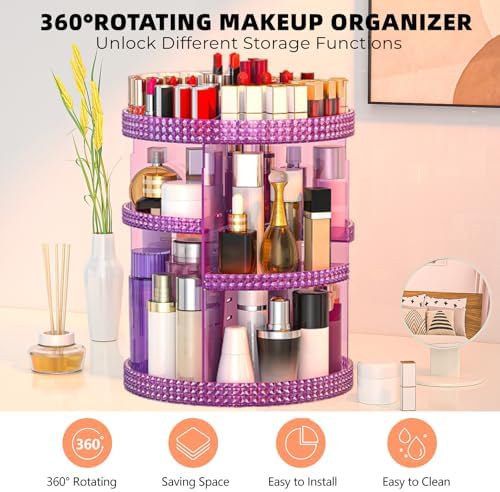 360 Degree Rotating Makeup Organizer, Extra Large Capacity Cosmetics Organizer, Removable 7 Layers Skincare Organizers, 