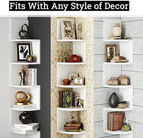 Greenco 5-Tier Corner Shelves, Floating Corner Shelf, Wall Organizer Storage, Easy-to-Assemble Wall Mount Shelves for Be
