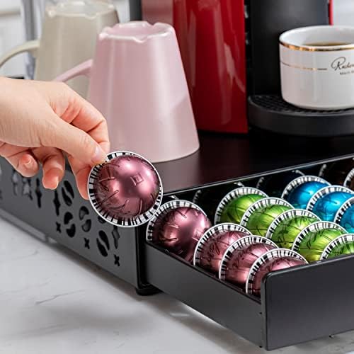 FlagShip Coffee Pod Drawer,50 Large Vertuo Pods Capacity,Black Metal