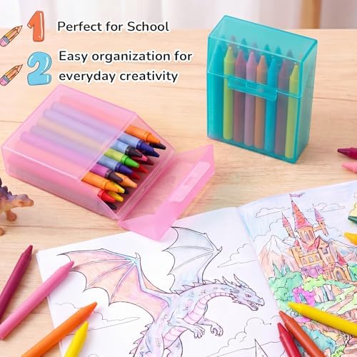 Clabby 4 Pcs Clear Plastic Crayon Boxes Hold 24 Count, Teal,Pink