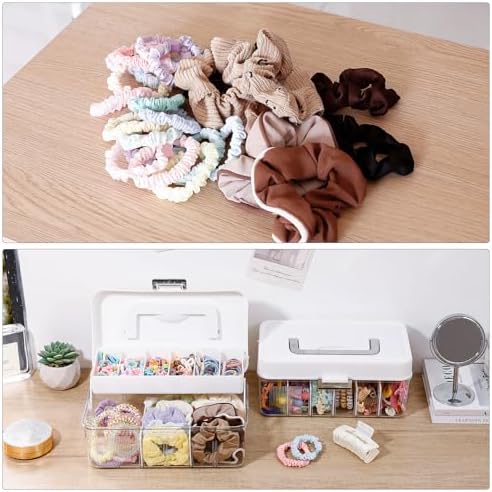 FABROK Large Hair Ties Organizer Box for Girls, With Lid, Handle, Plastic