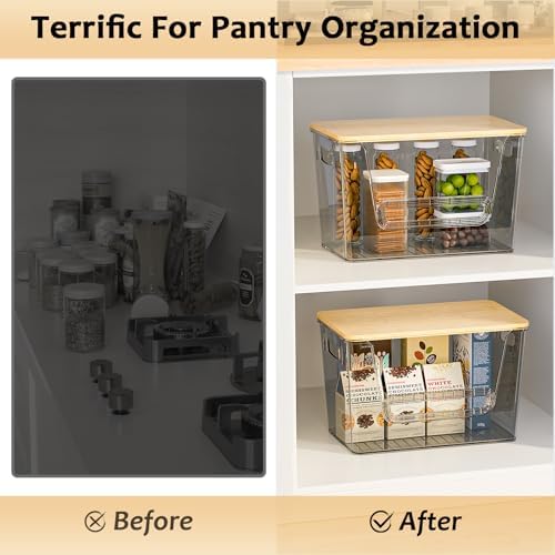 Delamu 2 Set Pantry Organizers and Storage,Trash Bag Dispenser with Bamboo Top,Stackable Trash Bag Dispenser Under Sink 