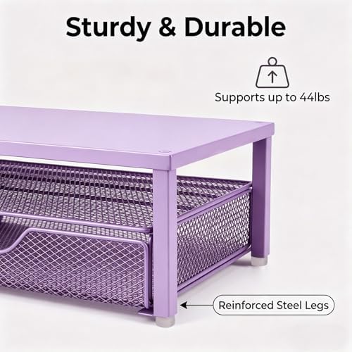 Spacrea Computer Monitor Stand with Drawer and Pen Holder, Purple
