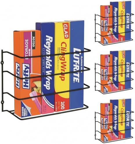 Evelots Kitchen Wrap & Food Bag Organizer Wall/Cabinet Mount, 4-Pack, Black