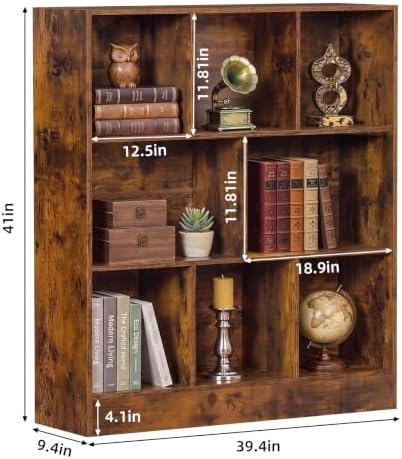 YAHARBO 3 Tier 8 Cube Horizontal Bookshelf, Low Bookcase for Sleves,Brown