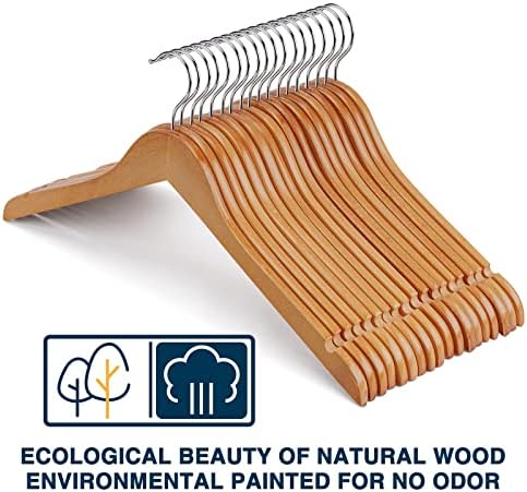 Wooden Hangers Pack of 20 - Sturdy, Heavy Duty Hangers for Shirts, Dresses, Coats & More (Natural)