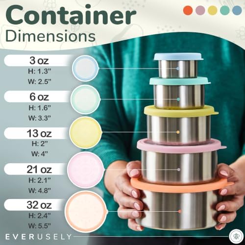 Stainless Steel Food Containers, Metal Lunch Boxes, Set of 5, Sorbet