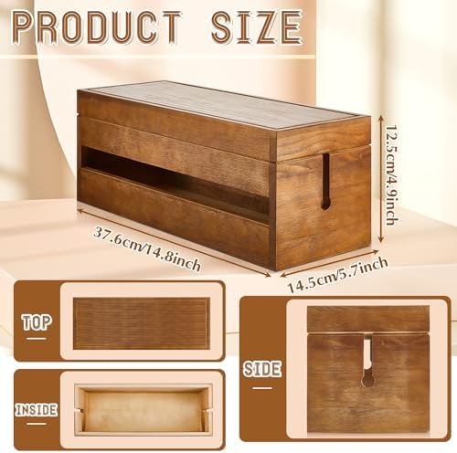 Hoteam 48 Pcs Wooden Cable Management Box Cable Organizer Box Set Power Strip Holder Cord Hider Clip Adhesive Management