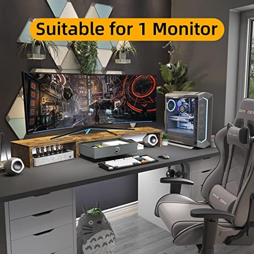 WESTREE Dual Monitor Stand Riser with Drawer, Monitor Stand Riser for 2 Monitors, Adjustable Length and Angle, 2 Solts f