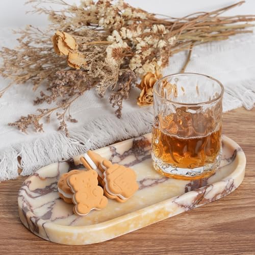 Koville Natural Marble Tray for Decor, Marble Vanity Tray for Perfume, Cosmetics, Jewelry, Stone Decorative Trays for Dr